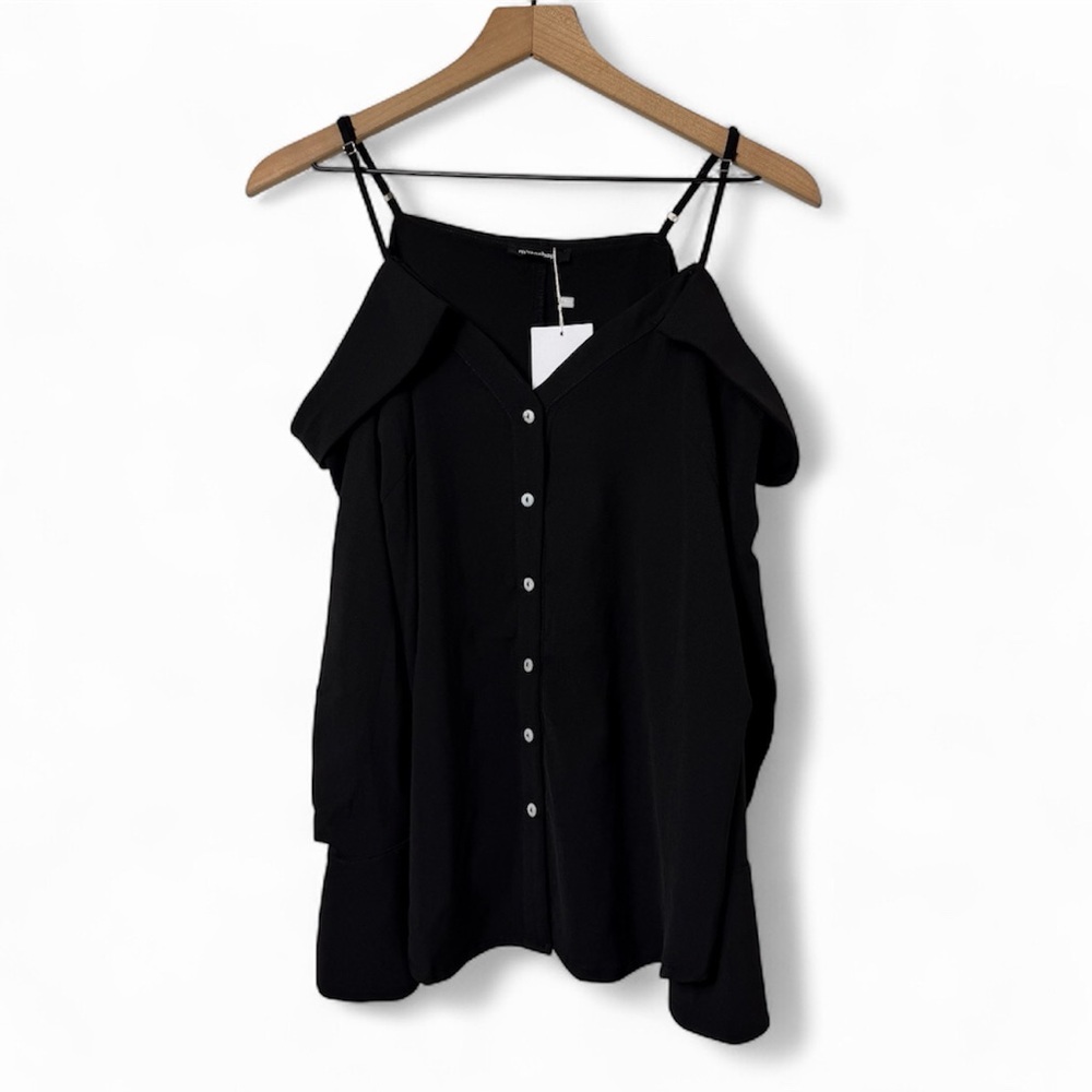 MITTOSHOP BLACK WOMEN LONG SLEEVE OPEN SHOULDERS BLOUSE SIZE SMALL BRAND NEW
